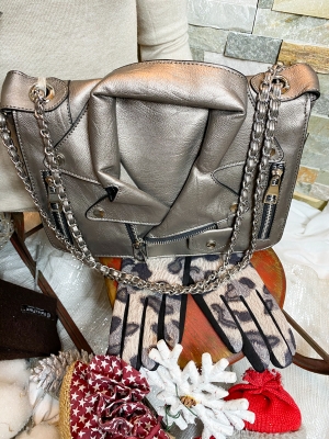 Tasche im Bikerjacken-Look